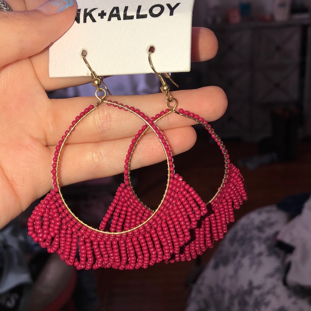 red beaded hoop earrings
